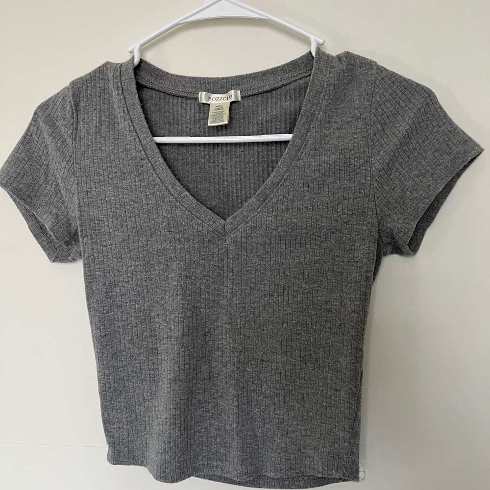 Bozzolo Gray Ribbed Crop T-Shirt